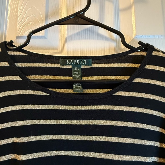 Ralph Lauren Black and Metallic Gold Striped Sweater Classic Stripe Glitzy SZ XL - Picture 3 of 8